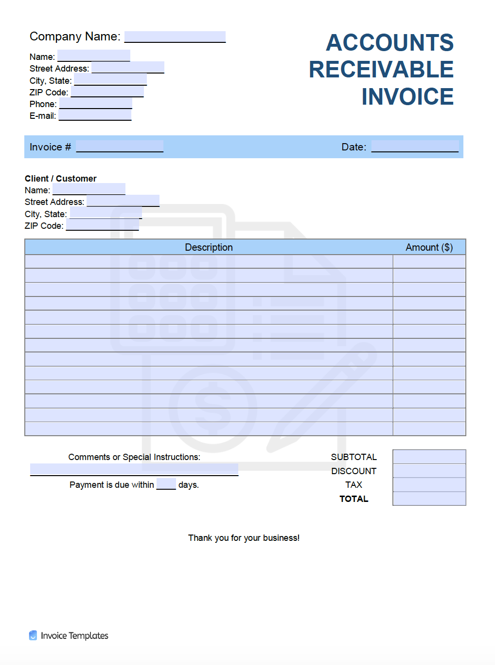 Free Accounts Receivable Invoice Template  PDF  WORD  EXCEL For Interest Invoice Template