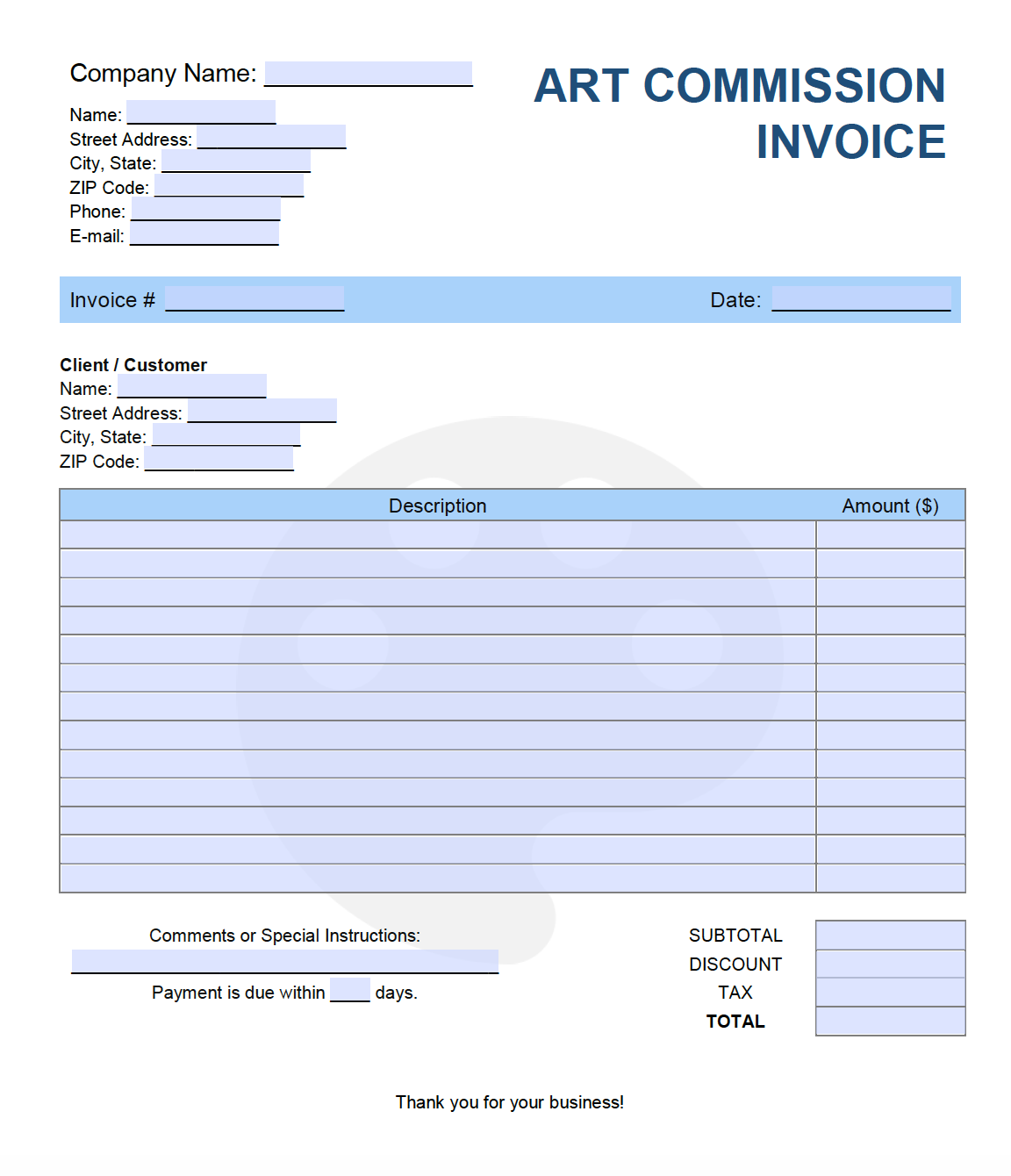 Free Art Commission Invoice Template PDF WORD EXCEL