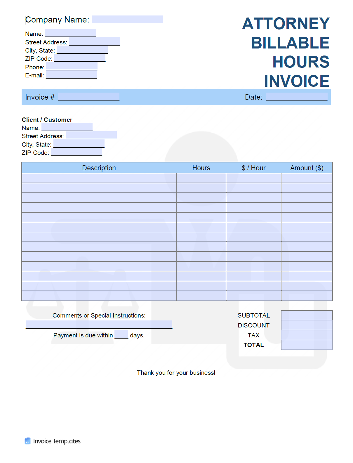 Free Attorney Billable Hours Hr Invoice Template Pdf Word Excel