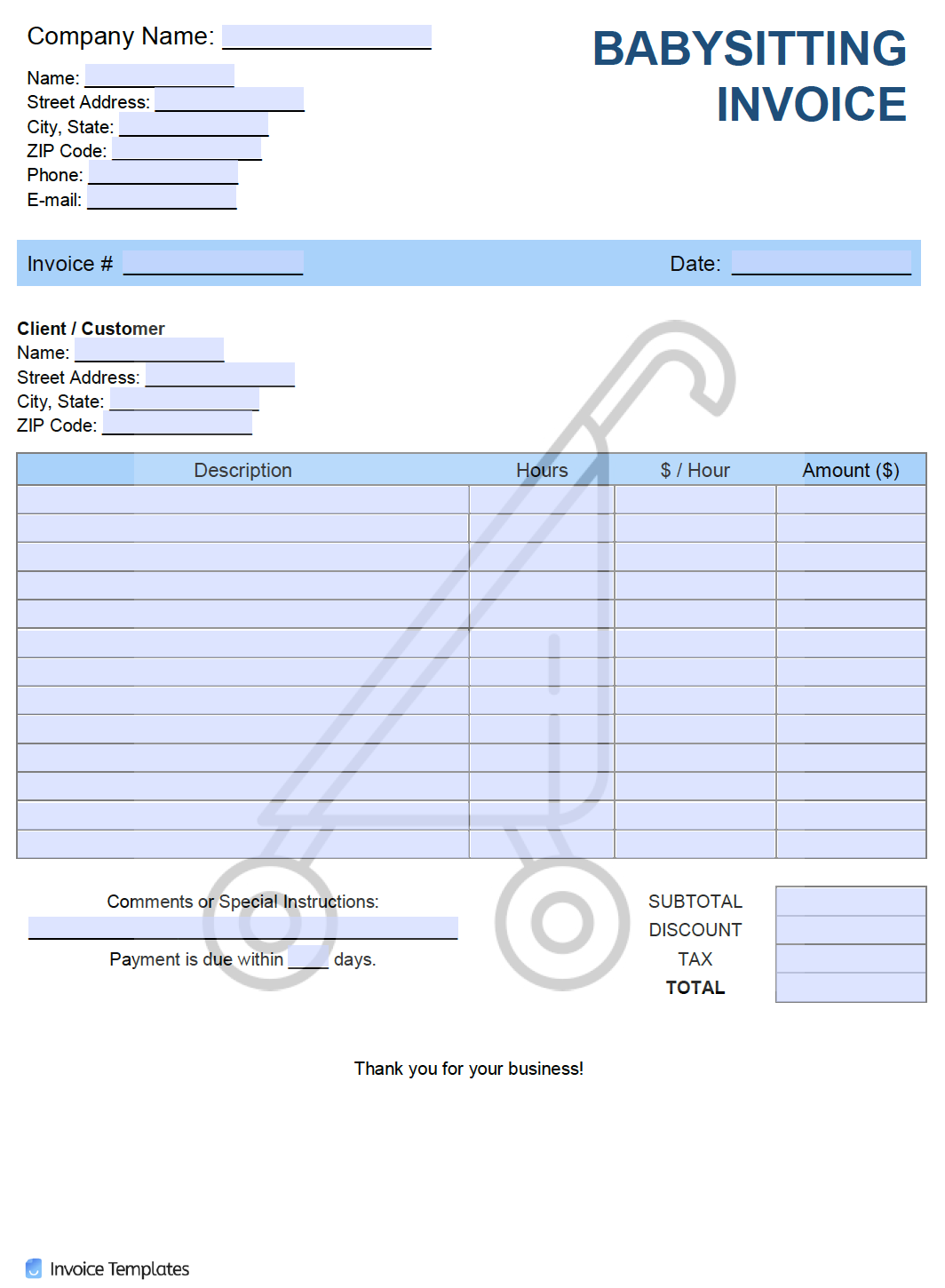 Free Babysitting (Nanny) Invoice Template  PDF  WORD  EXCEL Intended For Nanny Notes Template