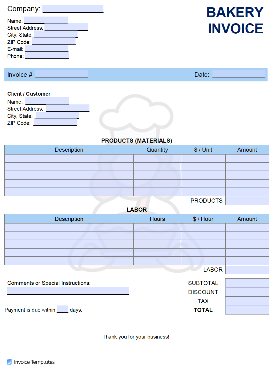 Free Bakery Invoice Template Word Printable Form Templates And Letter