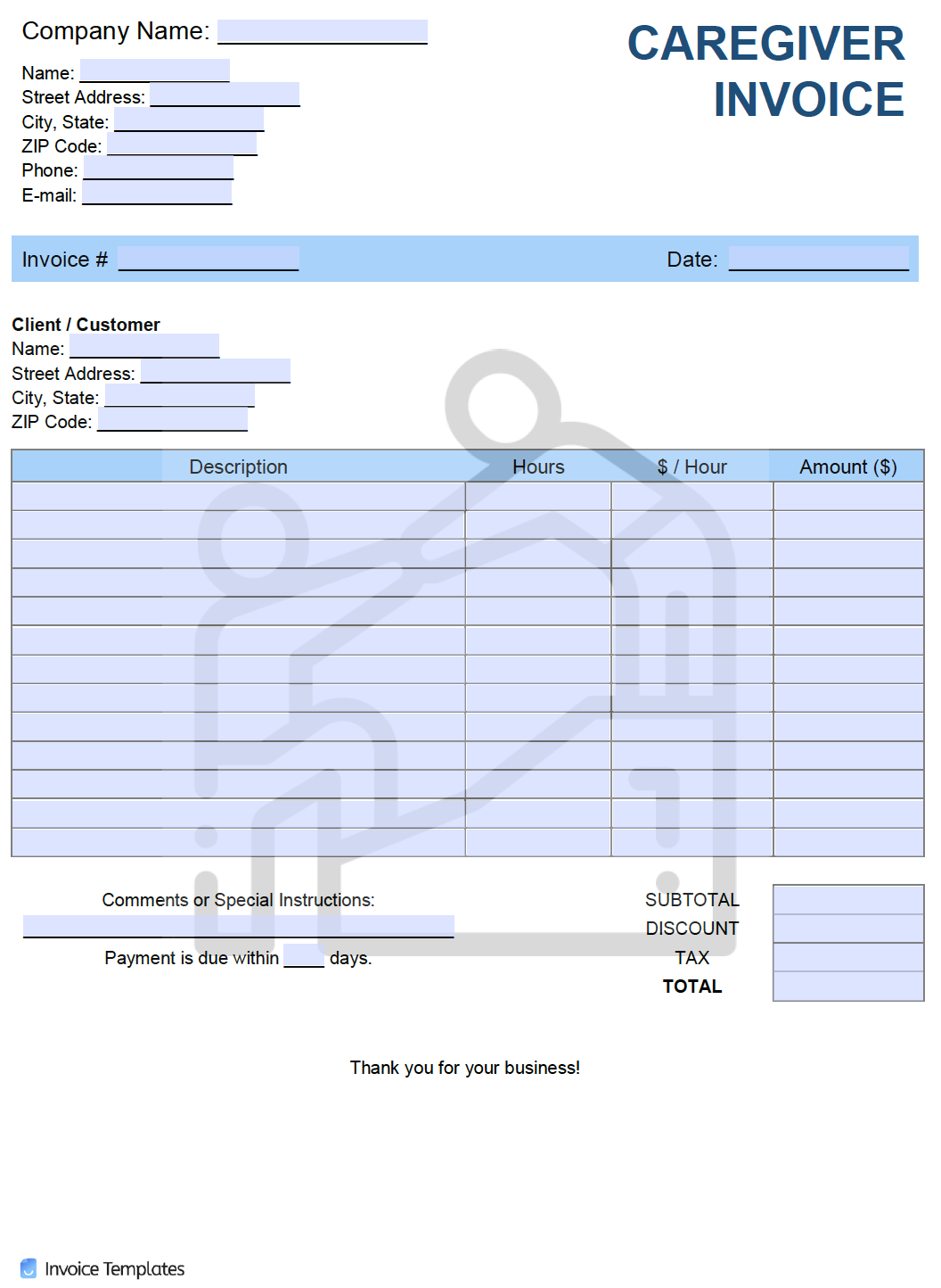Free Caregiver Invoice Template  PDF  WORD  EXCEL With Home Health Care Invoice Template