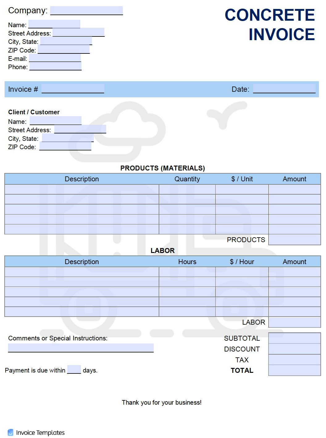 Free Concrete Invoice Template  PDF  WORD  EXCEL Regarding Roofing Invoice Template Free