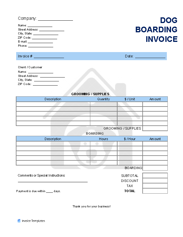 Free Dog Boarding Invoice Template PDF WORD EXCEL