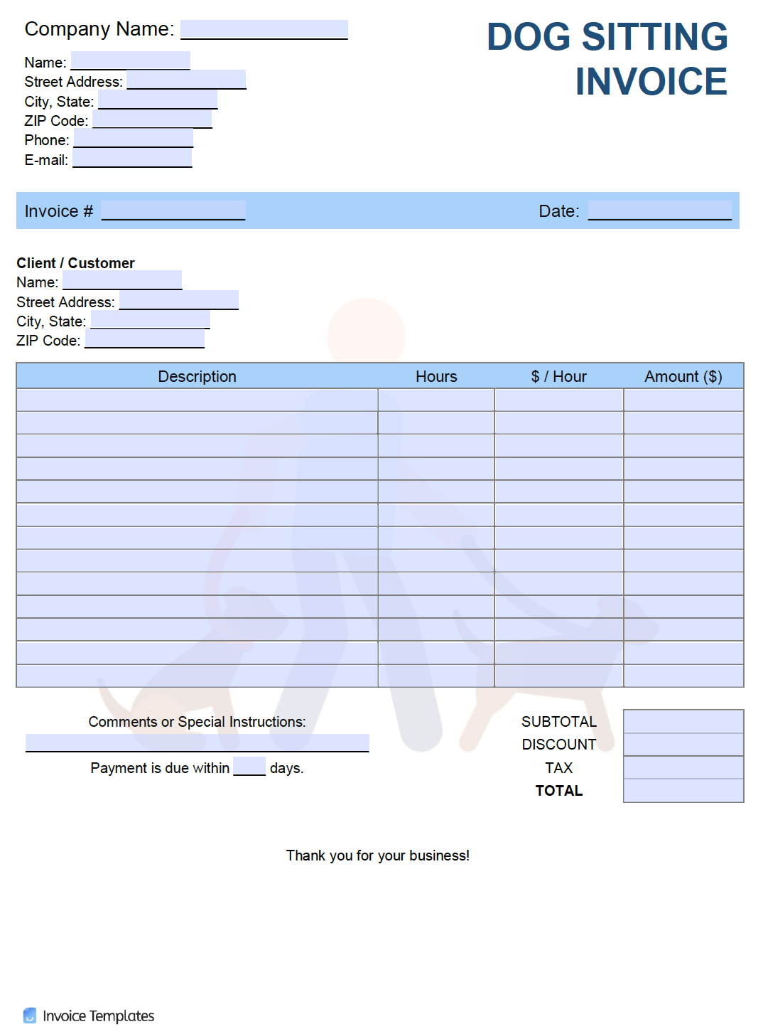Dog Sitting Invoice Template