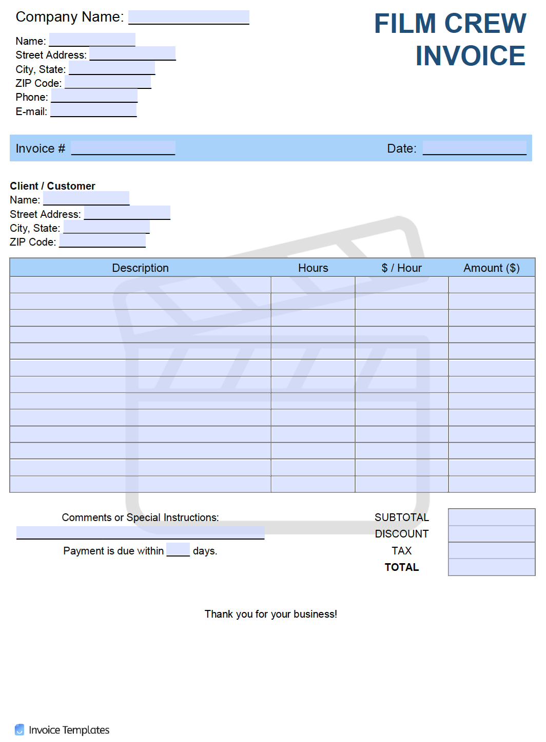 Free Film Crew Invoice Template  PDF  WORD  EXCEL With Film Invoice Template