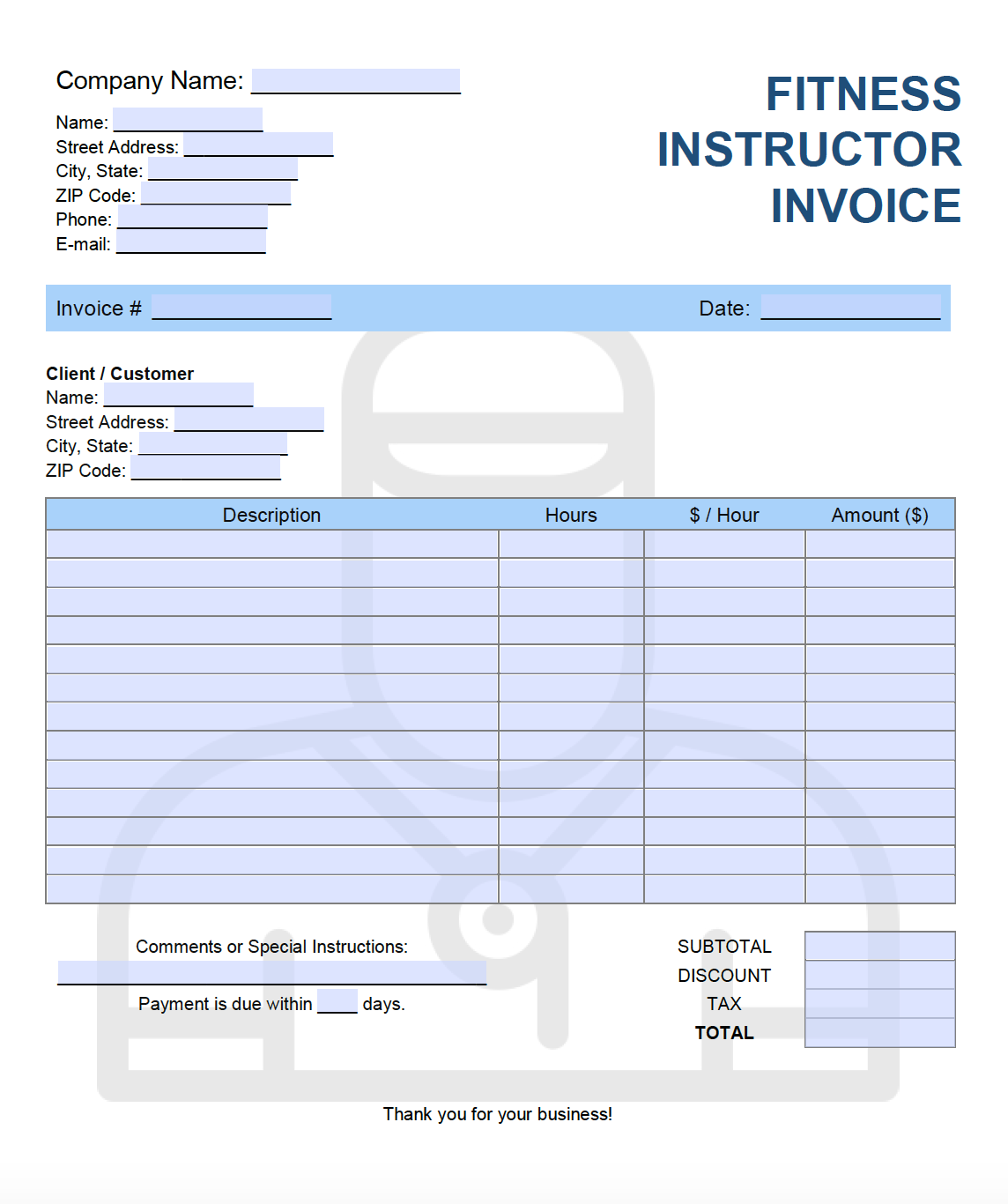 Free Fitness Instructor Invoice Template  PDF  WORD  EXCEL