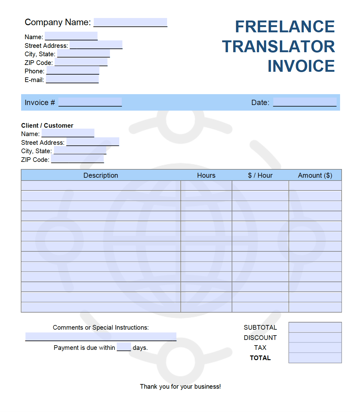 Free Freelance Translator Invoice Template  PDF  WORD  EXCEL In Self Employed Invoice Template Uk