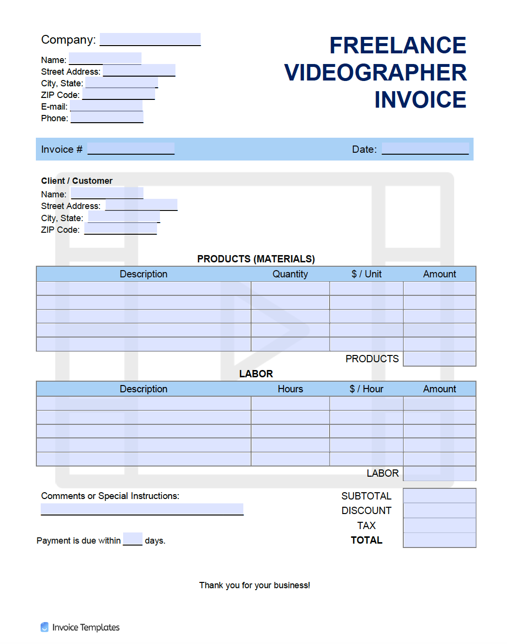 Free Freelance Videographer Invoice Template  PDF  WORD  EXCEL In Film Invoice Template