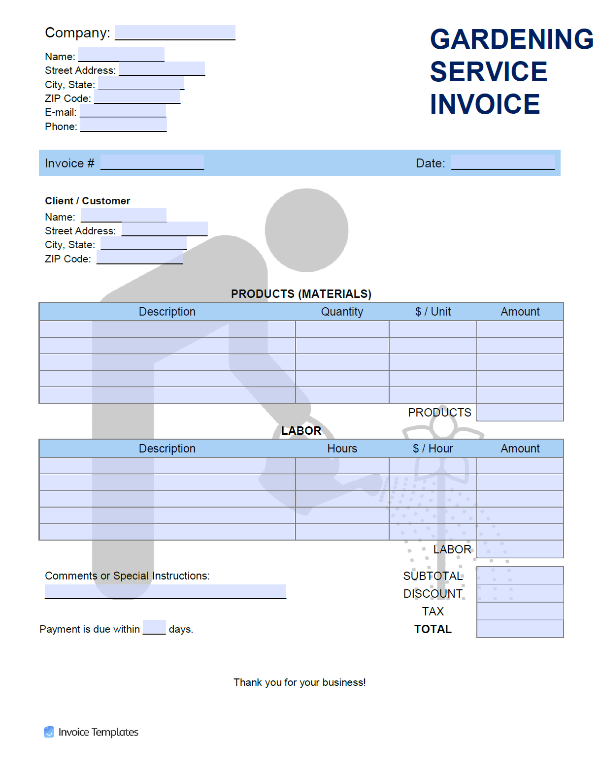 Free Gardening Service Invoice Template  PDF  WORD  EXCEL Intended For Gardening Invoice Template