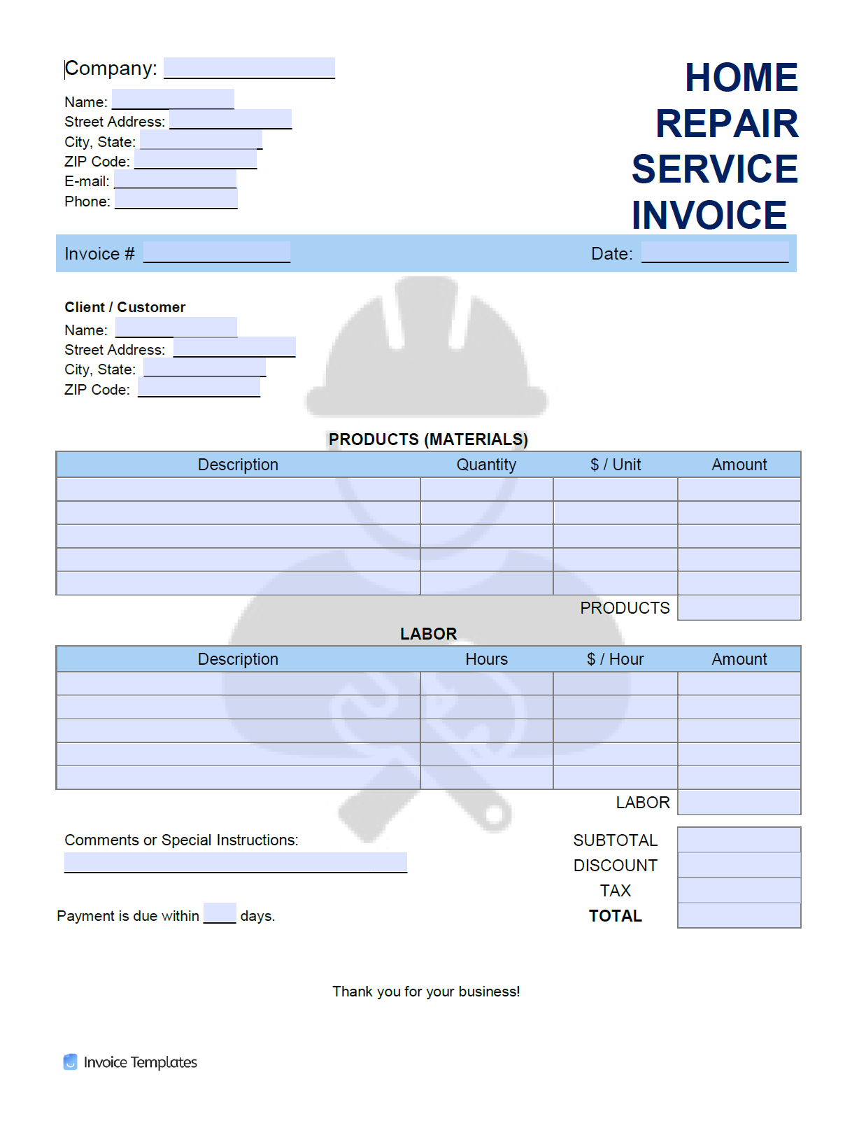 Free Home Repair Service Invoice Template PDF WORD EXCEL