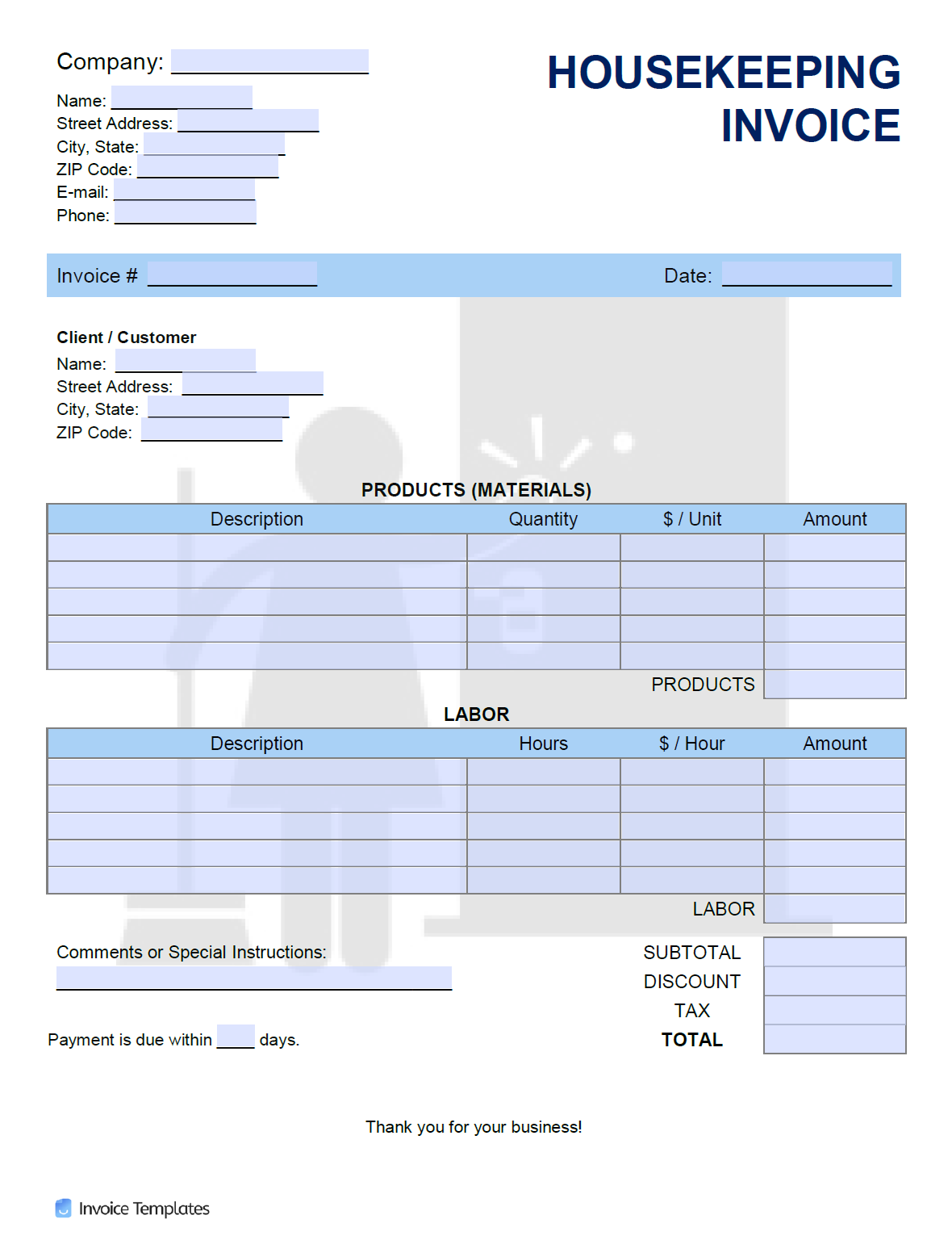 Free Housekeeping Invoice Template  PDF  WORD  EXCEL Inside House Cleaning Invoice Template Free