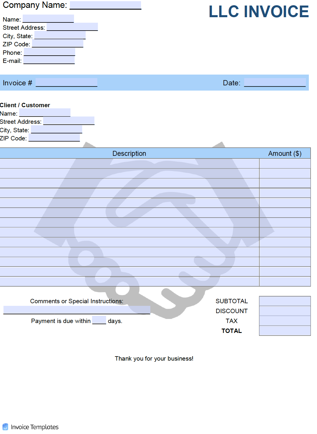 Free Limited Liability Company (LLC) Invoice Template  PDF  WORD With Moving Company Invoice Template Free