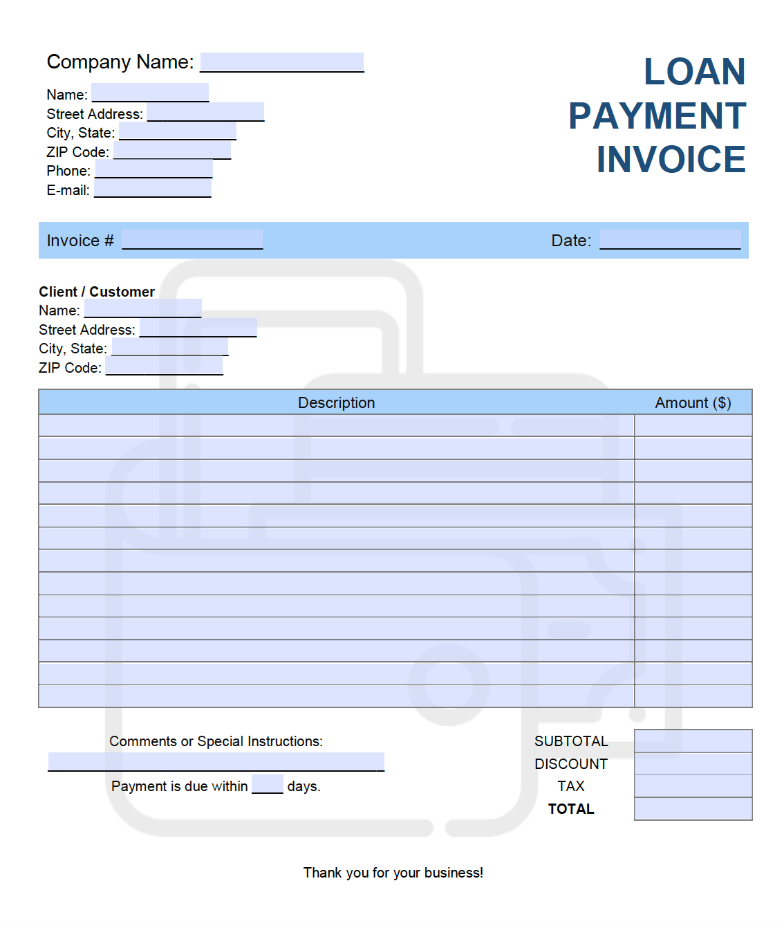Free Loan Payment Invoice Template Pdf Word Excel