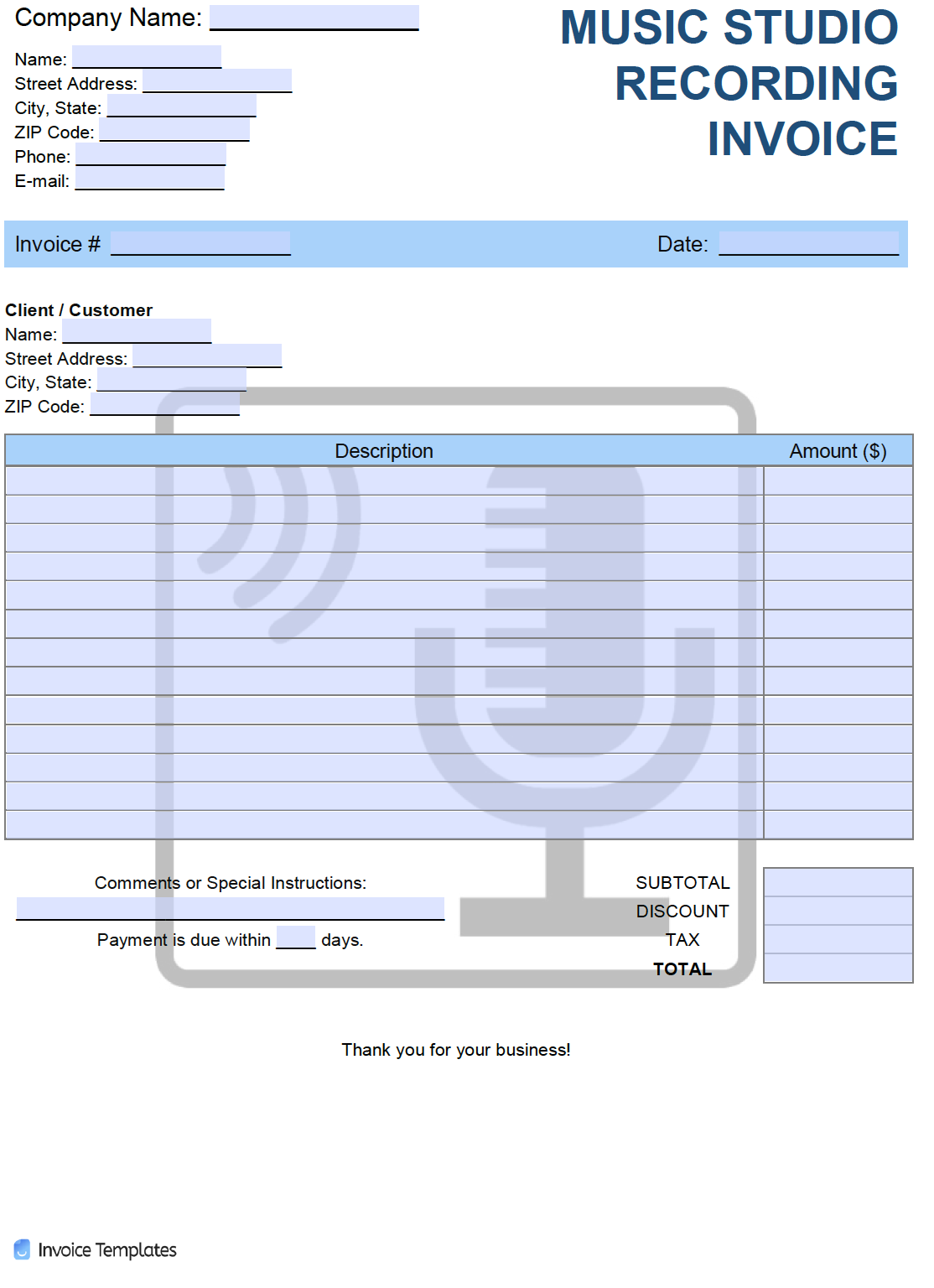 Free Music Recording Studio Invoice Template  PDF  WORD  EXCEL Pertaining To Invoice Register Template