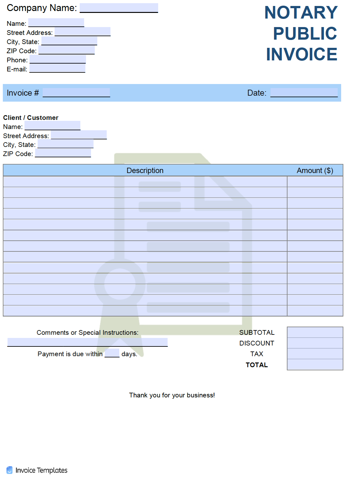 Notary Invoice Template Free
