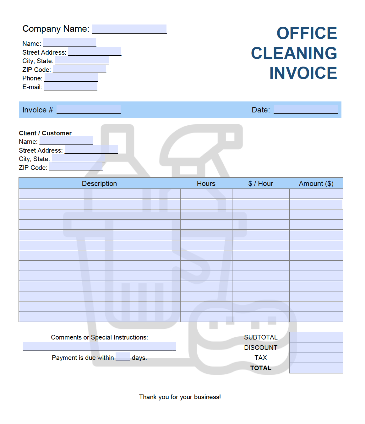 Free Office Cleaning Invoice Template Pdf Word Excel