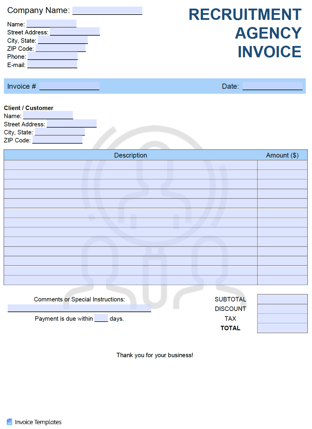 Free Recruitment Agency Invoice Template Pdf Word Excel