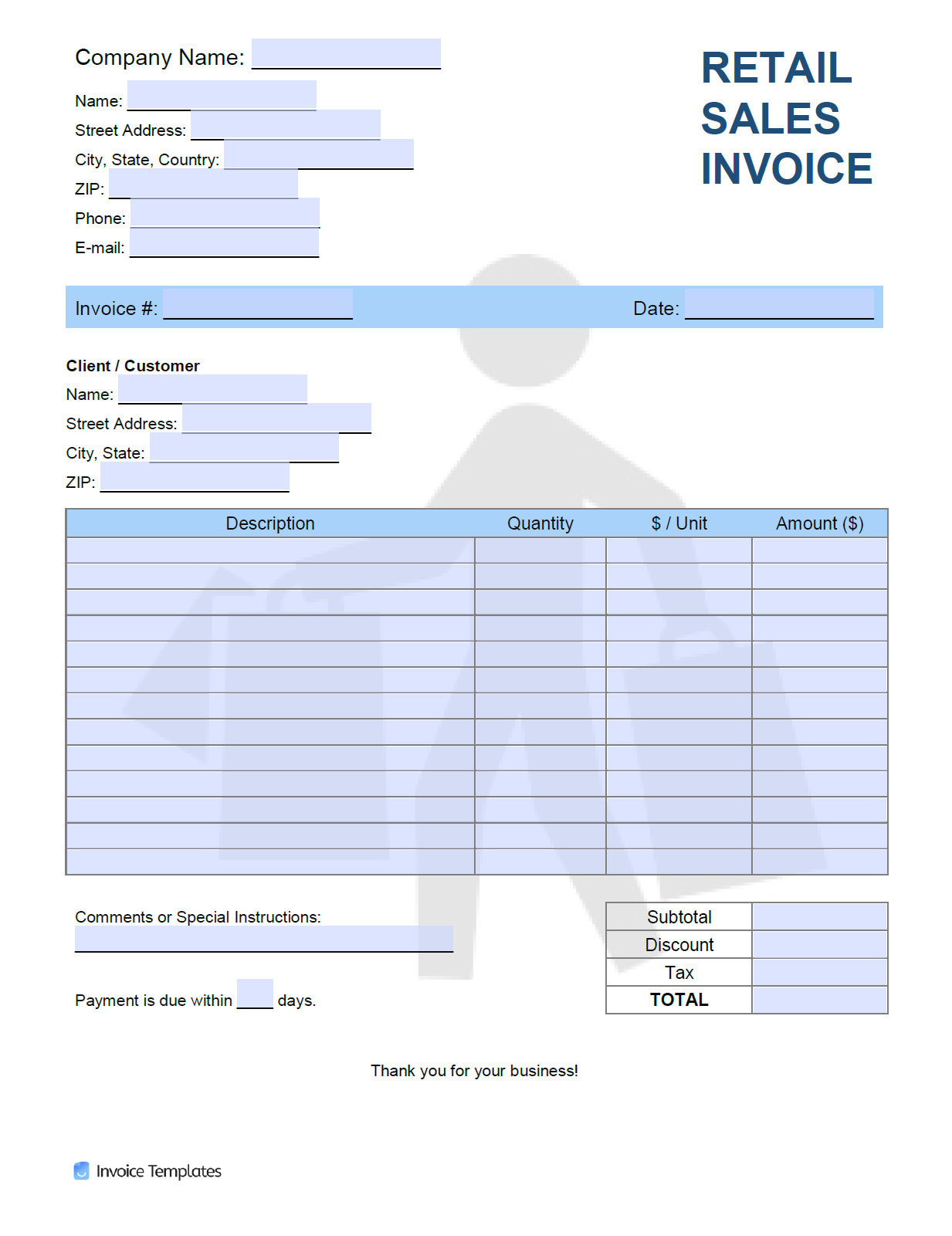 Free Retail Shop Sales Invoice Template Pdf Word Excel