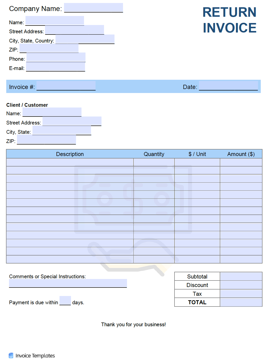 Refund Invoice Template from invoicetemplates.com