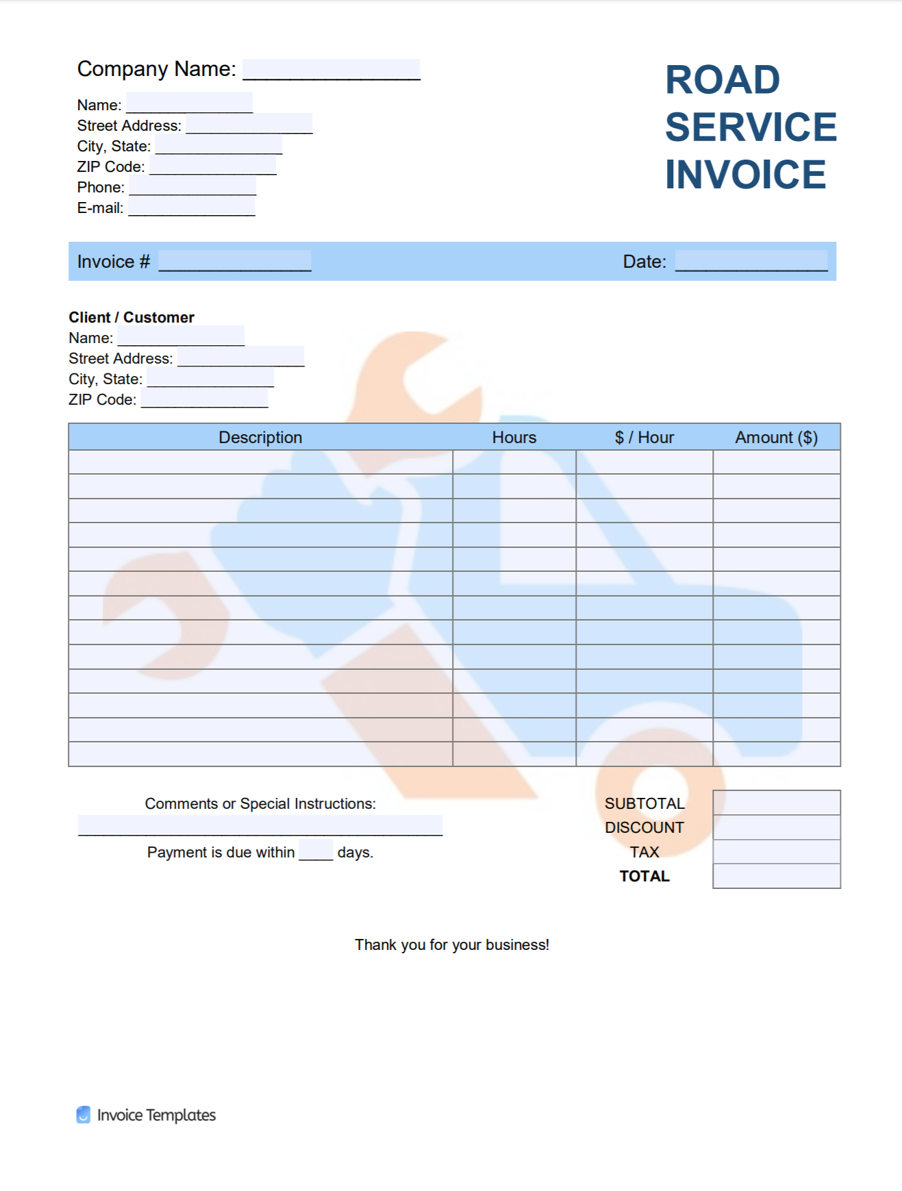 Free Road Service Invoice Template  PDF  WORD  EXCEL With Towing Service Invoice Template