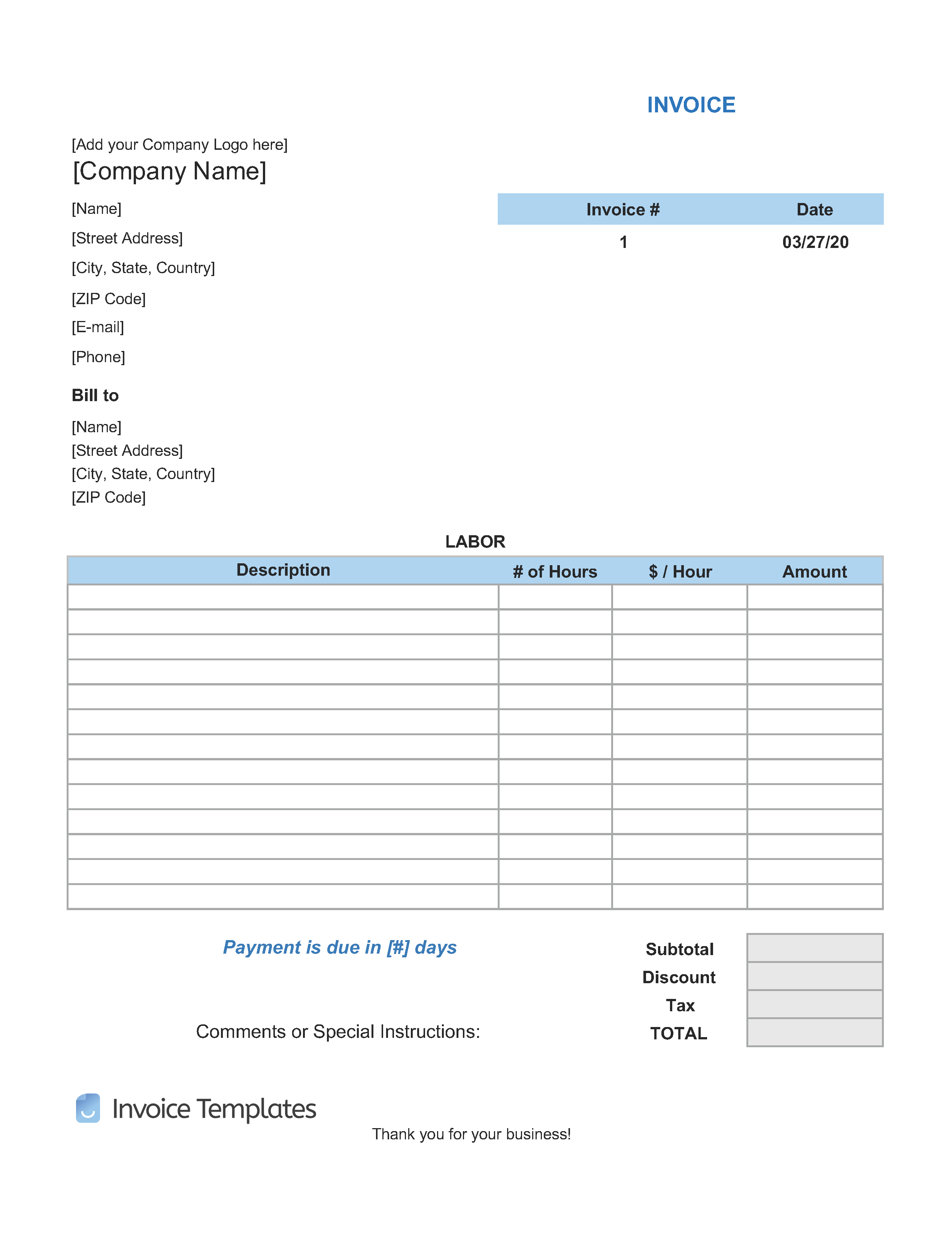 Word Service Invoice Template from invoicetemplates.com