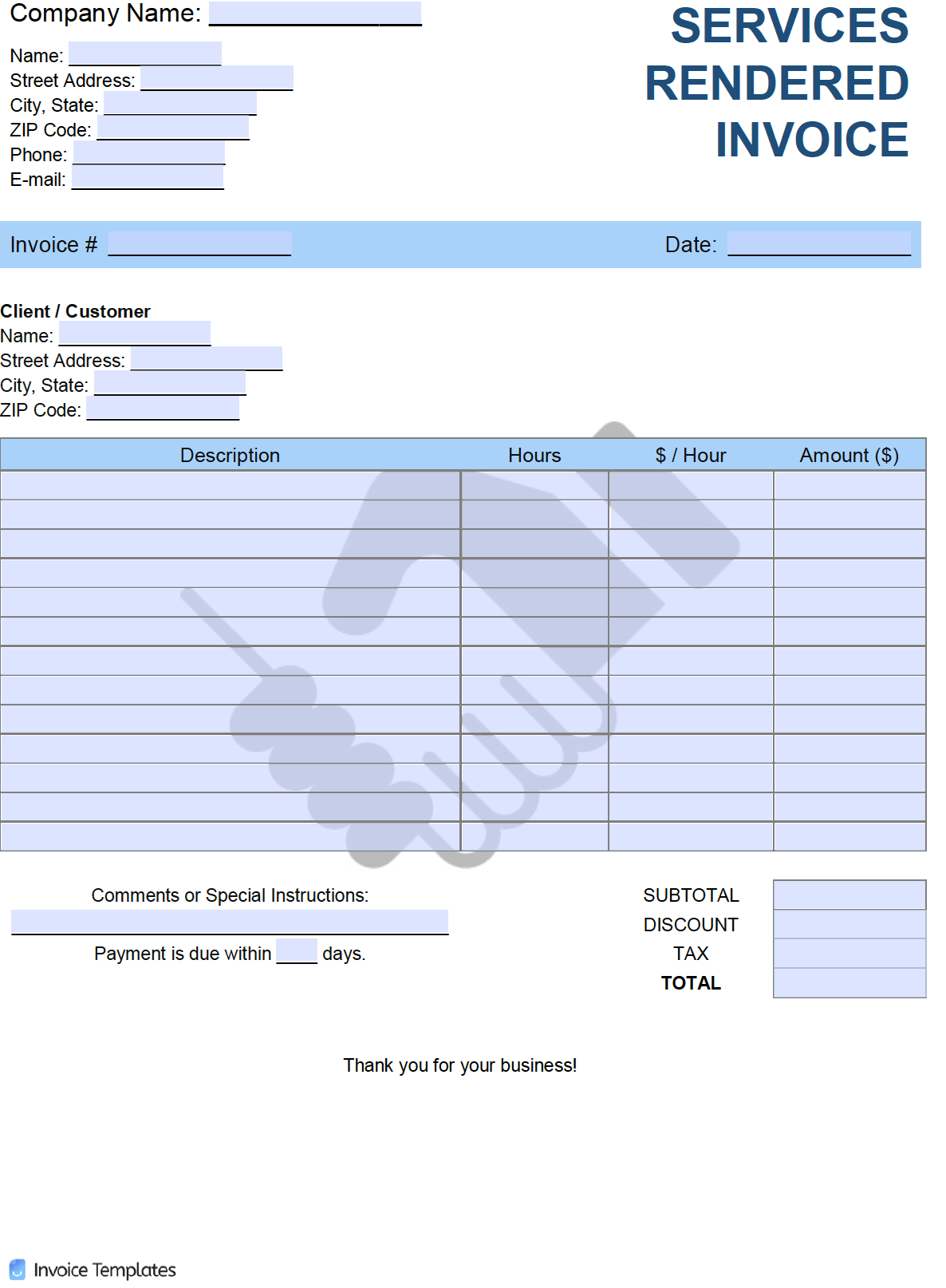 Free Services Rendered Invoice Template  PDF  WORD  EXCEL In Template Of Invoice For Services Rendered