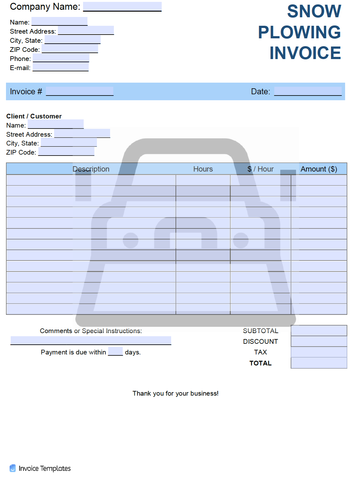 Free Snow Plowing Invoice Template Printable Templates