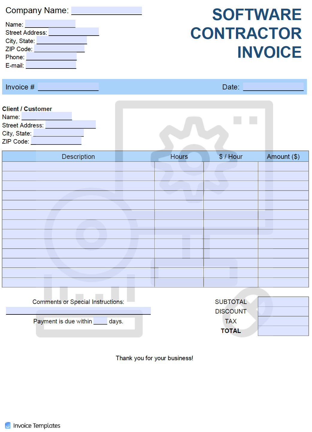 Free Software Contractor Invoice Template  PDF  WORD  EXCEL Inside Contractor Invoices Templates