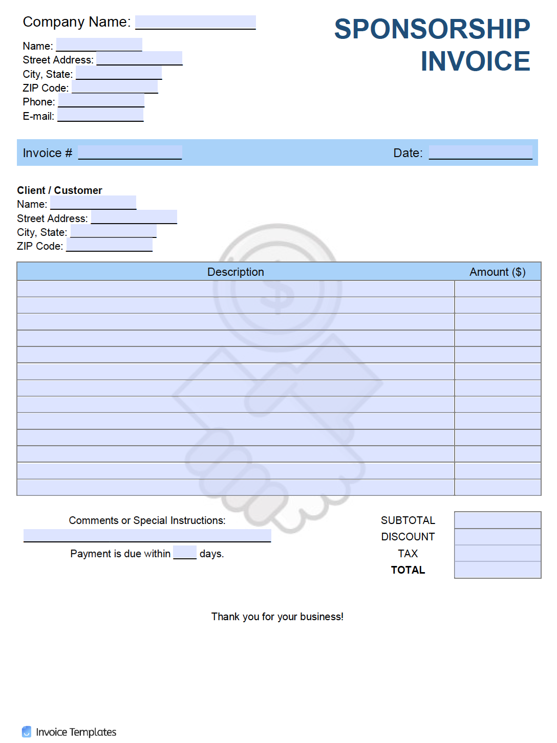 Free Sponsorship Invoice Template  PDF  WORD  EXCEL With Blank Sponsor Form Template Free
