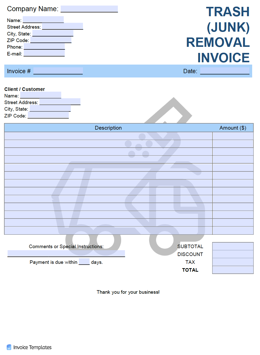 Free Trash (Junk) Removal Invoice Template PDF WORD EXCEL
