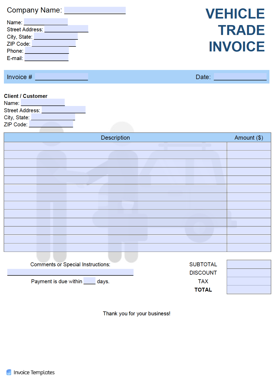 Free Vehicle Trade Invoice Template  PDF  WORD  EXCEL Pertaining To Car Sales Invoice Template Free Download