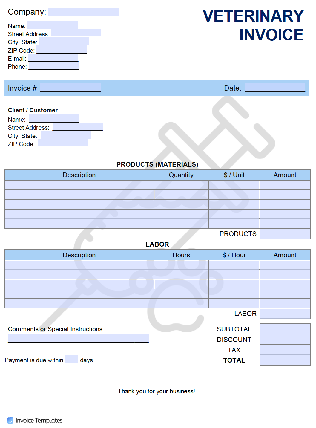 Free Veterinary Invoice Template  PDF  WORD  EXCEL For Veterinary Invoice Template