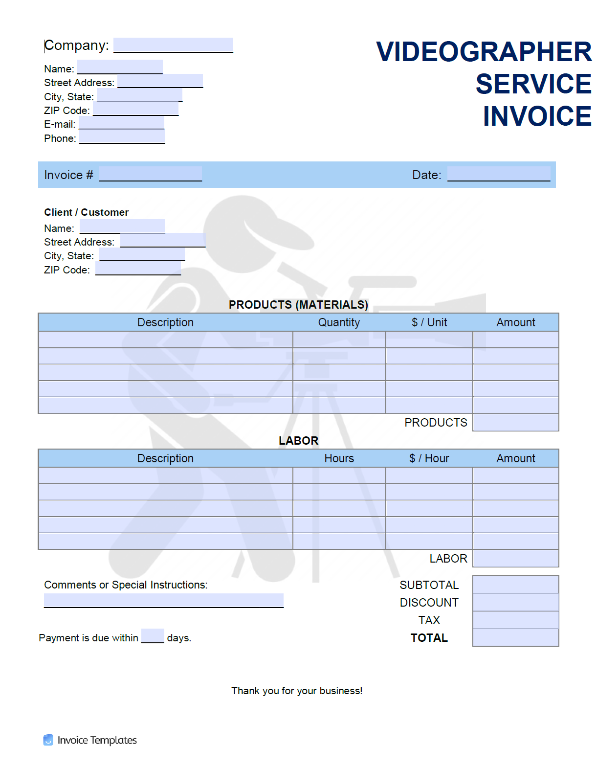 Videography Invoice Templates