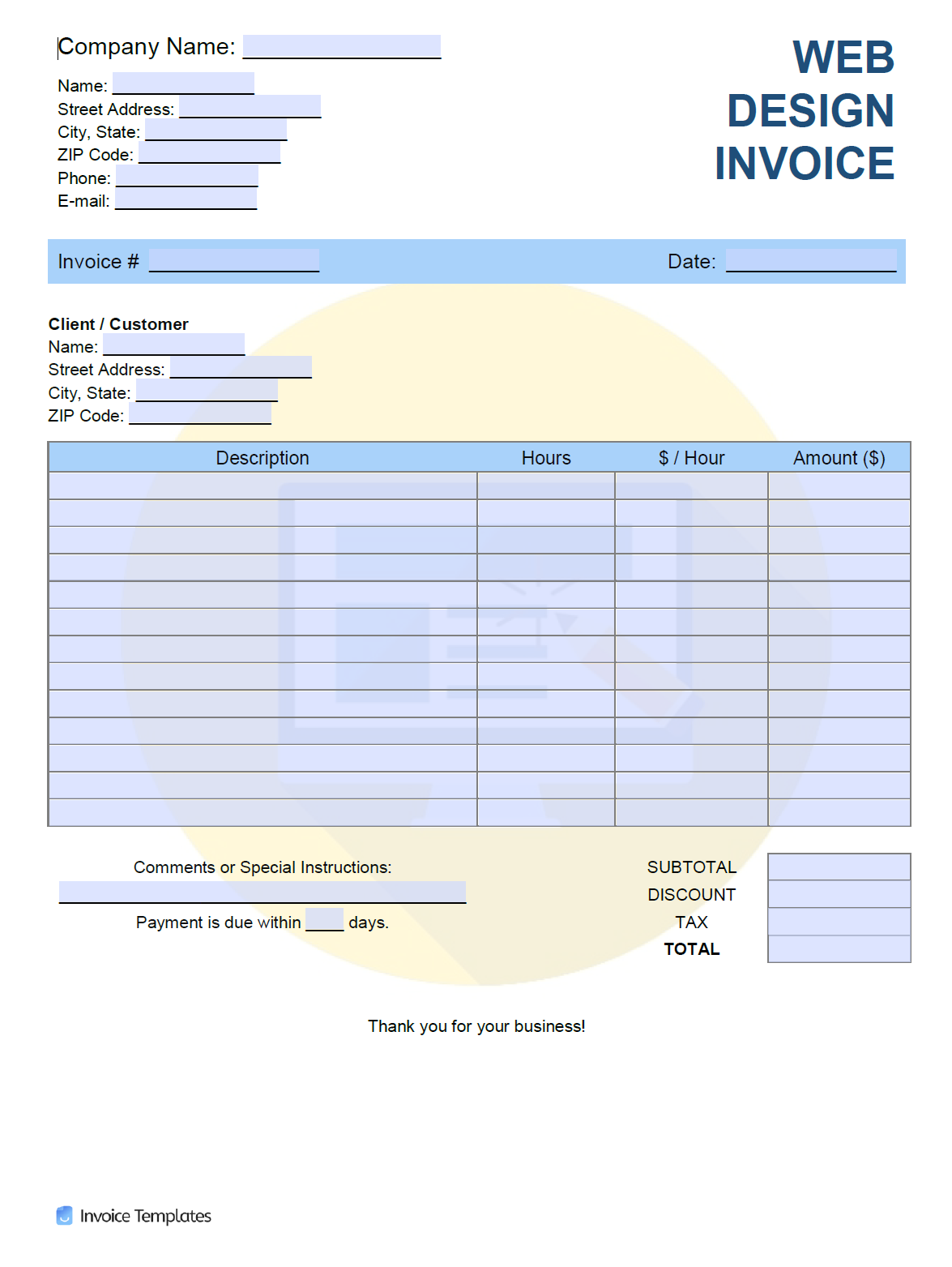 Free Web Design Invoice Template  PDF  WORD  EXCEL Pertaining To Web Design Invoice Template Word