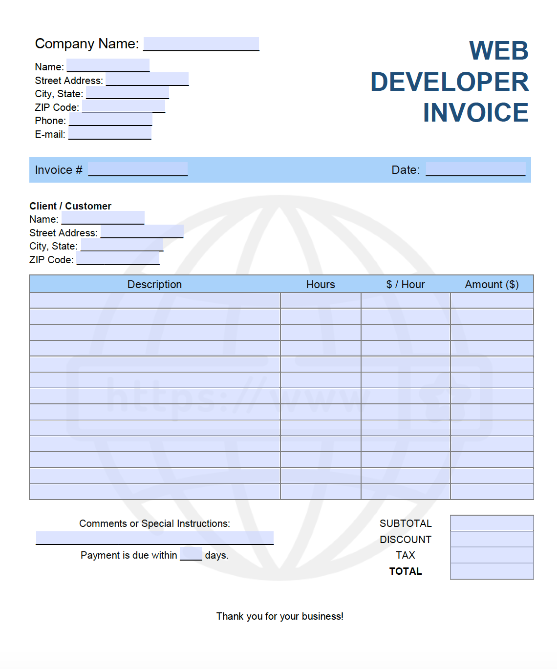 Free Web Developer Invoice Template PDF WORD EXCEL