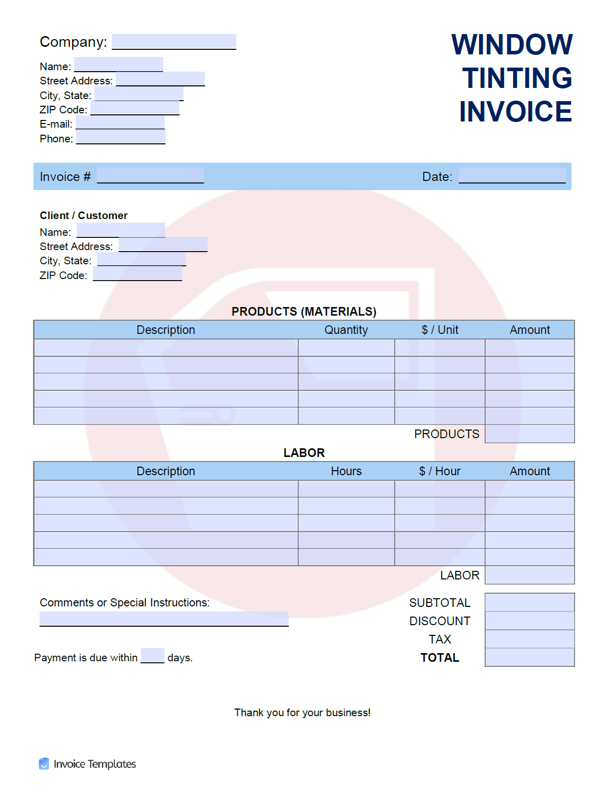 Free Window Tinting Invoice Template Pdf Word Excel