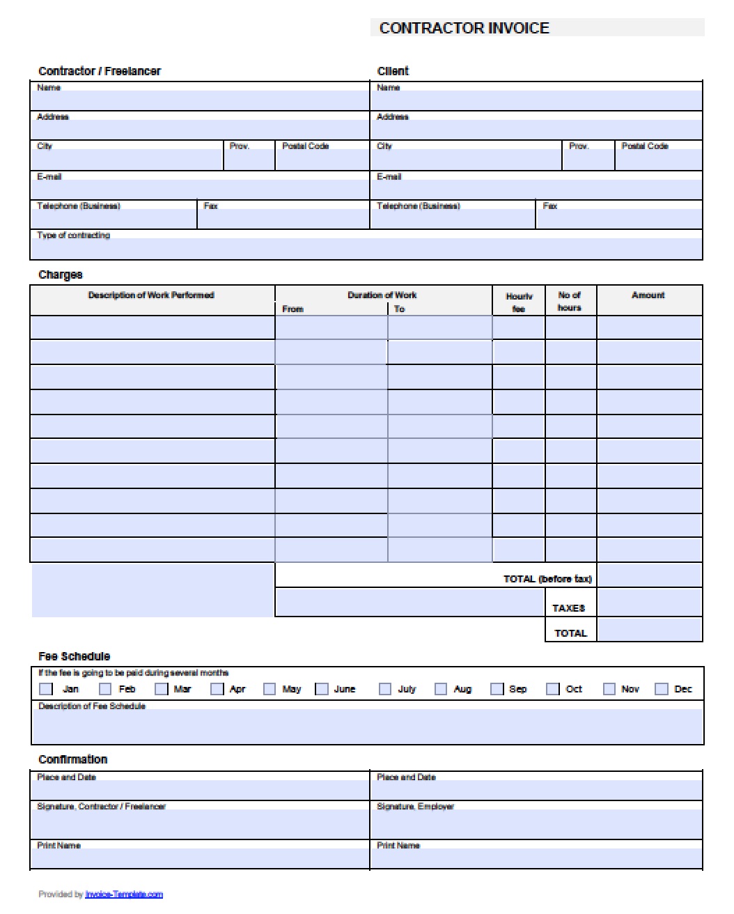 22+ Contractor Invoice Template Free PNG