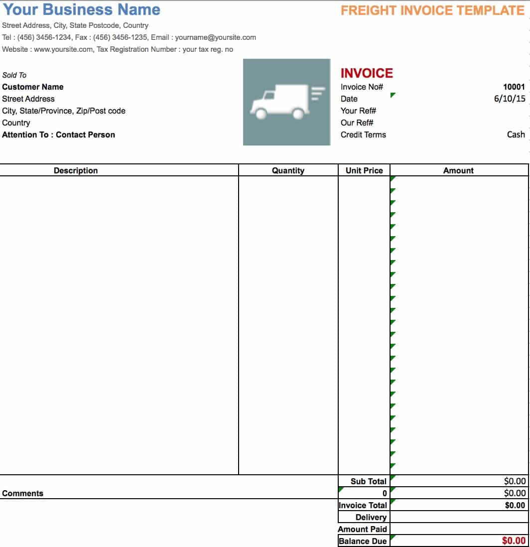 Free Freight/Trucking Invoice Template  PDF  WORD  EXCEL Regarding Moving Company Invoice Template Free