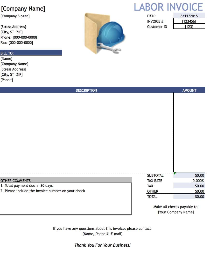 Free General Labor Invoice Template Pdf Word Excel