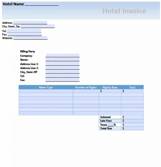 Free Hotel Invoice Template  Excel  PDF  Word (.doc)
