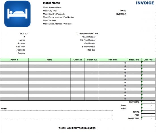 Free Hotel Invoice Template  Excel  PDF  Word (.doc)