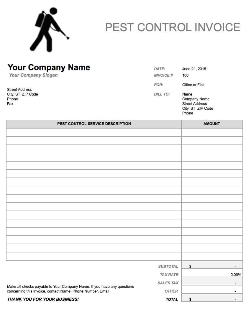 Free Pest Control Invoice Template  PDF  WORD  EXCEL Pertaining To Pest Control Inspection Report Template
