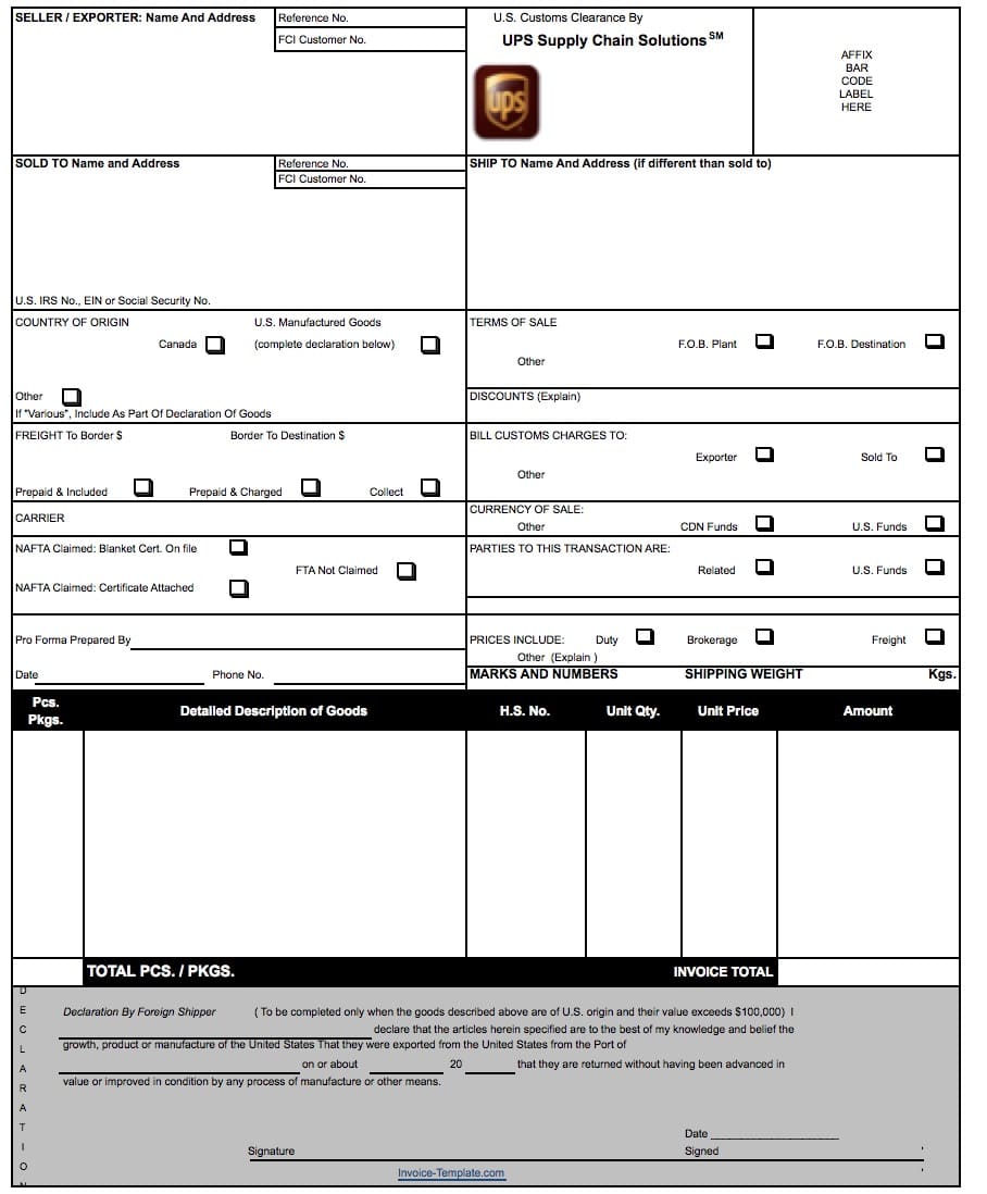 Free Ups Commercial Invoice Template Pdf Word Excel
